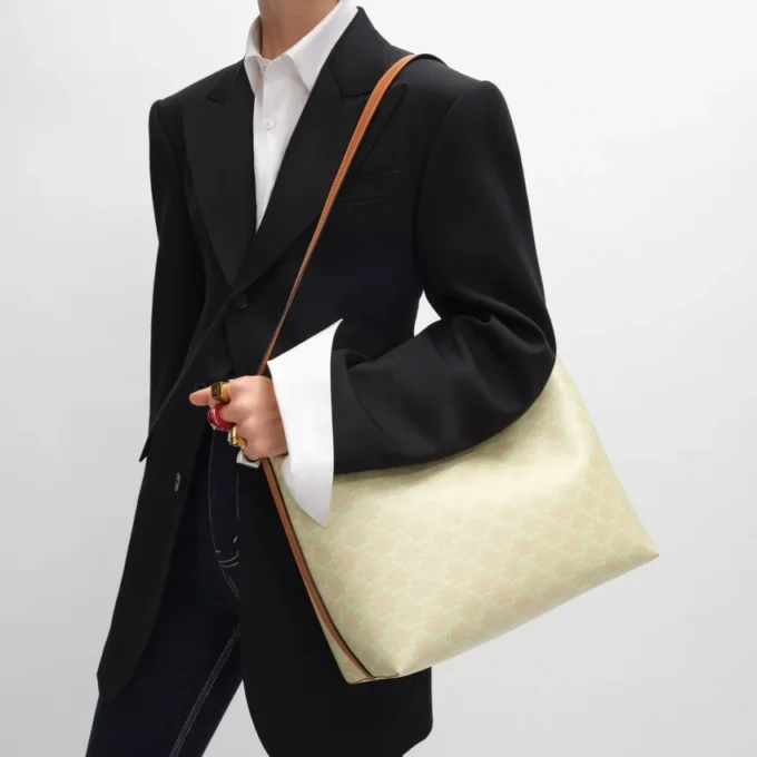 Soft Shopper Bag in Triomphe Canvas and Calfskin Soft Shopper Bag in Triomphe Canvas and Calfskin
