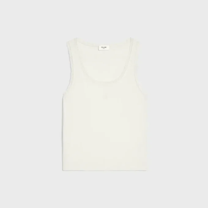 Tank Top in Ribbed Cotton and Silk