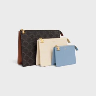 Three Pouches Set Triomphe Charms in Triomphe Canvas & Grained Calfskin Three Pouches Set Triomphe Charms in Triomphe Canvas & Grained Calfskin