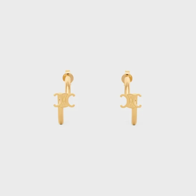 Triomphe Asymmetric Hoops in Brass with Gold Finish