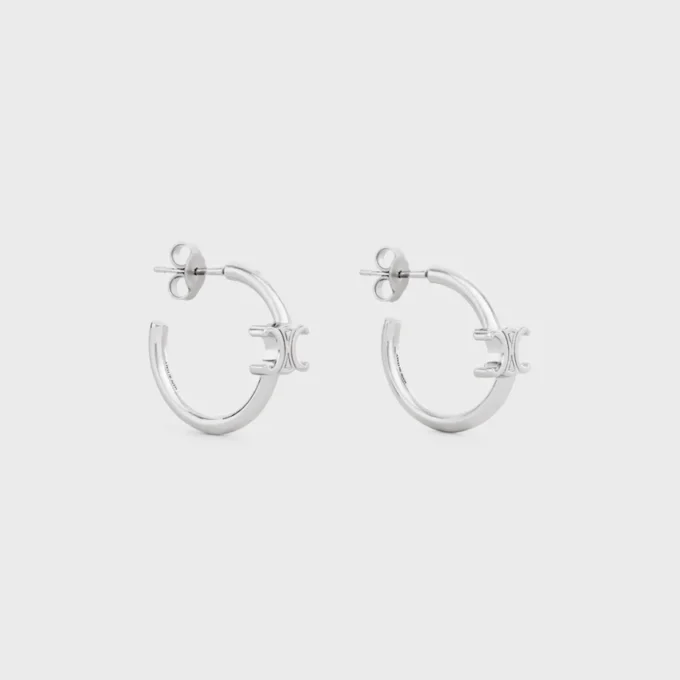 Triomphe Asymmetric Hoops in Brass with Rhodium Finish