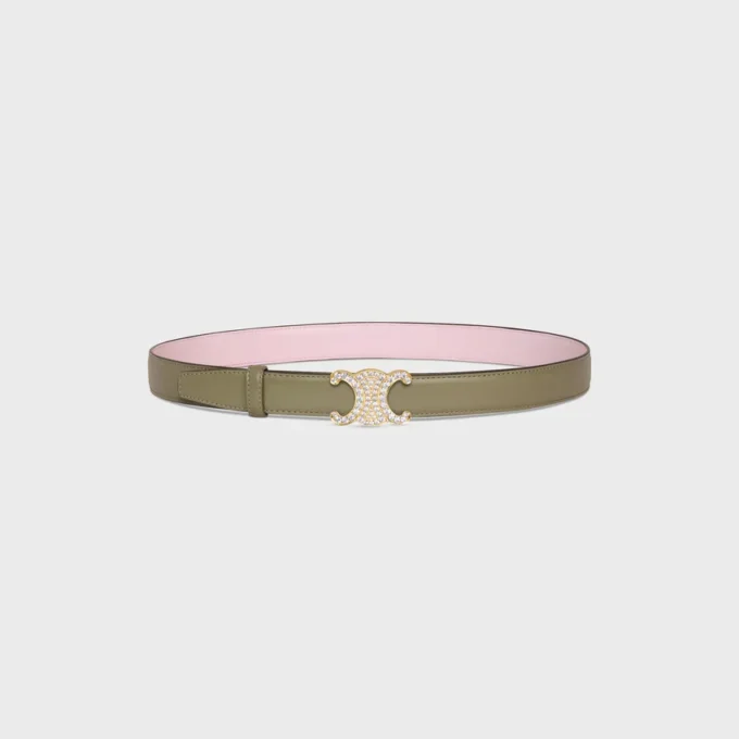 Triomphe Buckle in Brass with Strass & Reversible Strap 25Mm in Taurillon