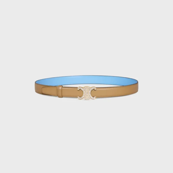 Triomphe Buckle in Brass with Strass & Reversible Strap 25Mm in Taurillon