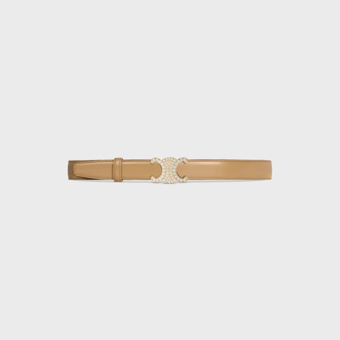 Triomphe Buckle in Brass with Strass & Reversible Strap 25Mm in Taurillon