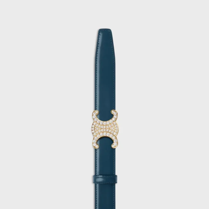 Triomphe Buckle in Brass with Strass & Reversible Strap 25Mm in Taurillon and Natural Calfskin