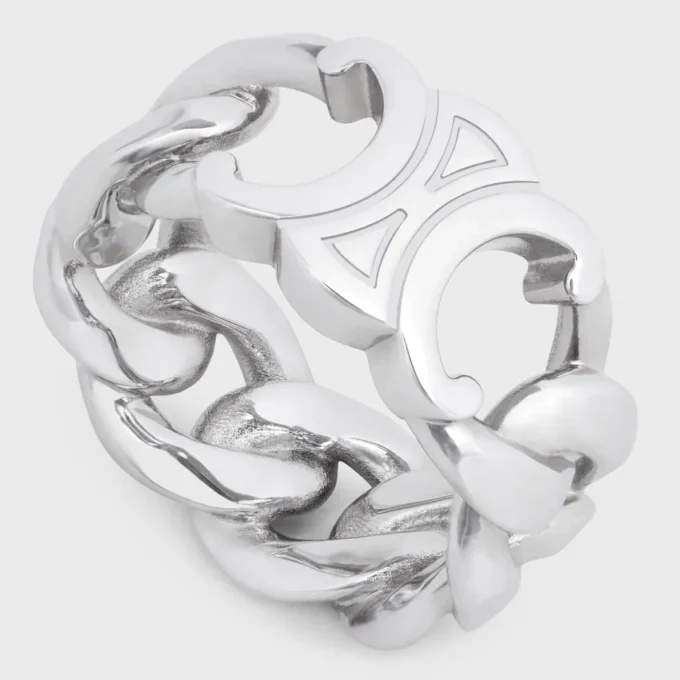 Triomphe Gourmette Ring in Brass with Rhodium Finish