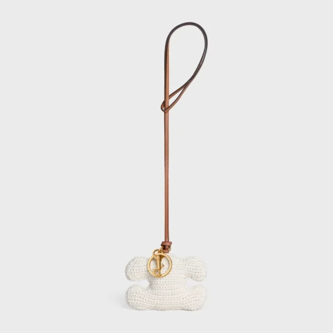 Triomphe Pom-Pom Keyring in Cotton Crochet with Gold Finishing
