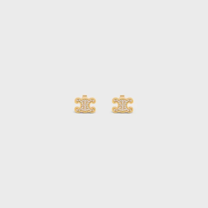 Triomphe Rhinestone Studs in Strass and Brass with Gold Finish