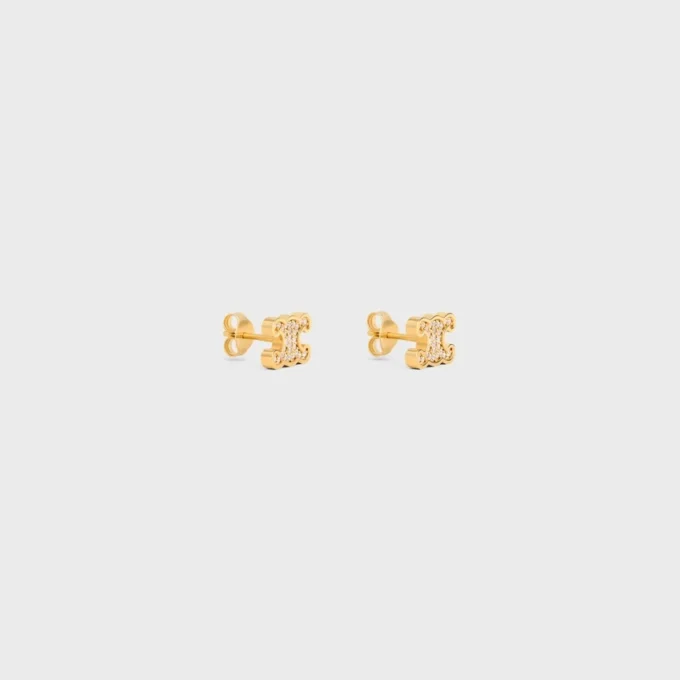 Triomphe Rhinestone Studs in Strass and Brass with Gold Finish