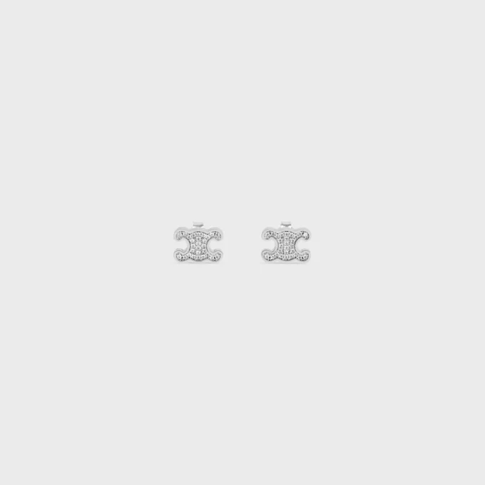 Triomphe Rhinestone Studs in Strass and Brass with Rhodium Finish