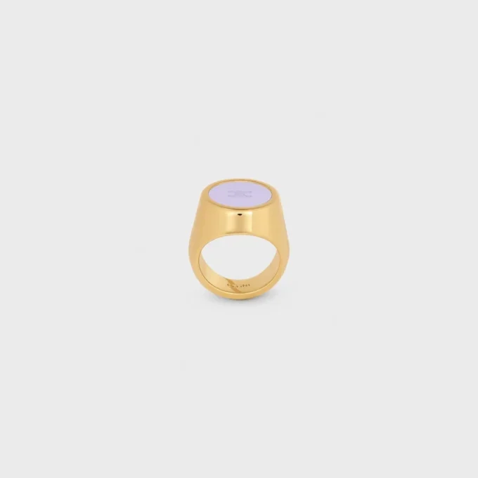 Triomphe Signet Ring in Varnish and Brass with Gold Finish