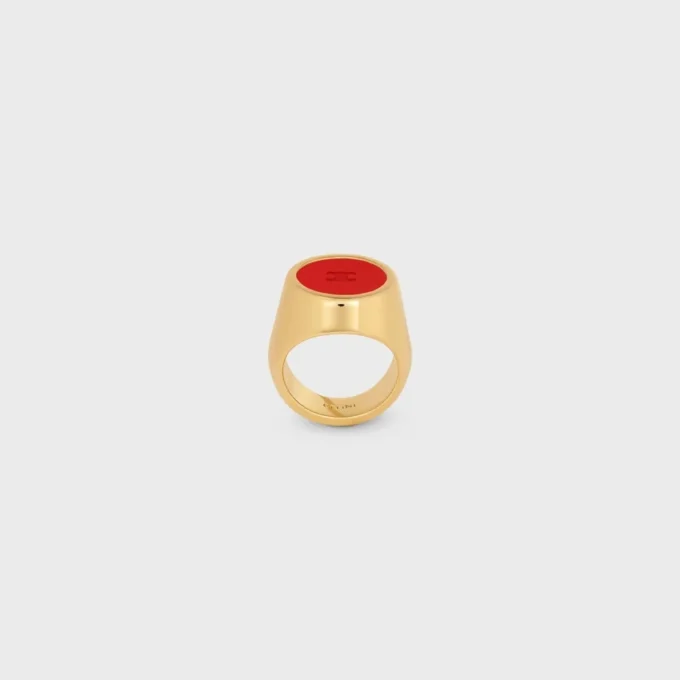 Triomphe Signet Ring in Varnish and Brass with Gold Finish
