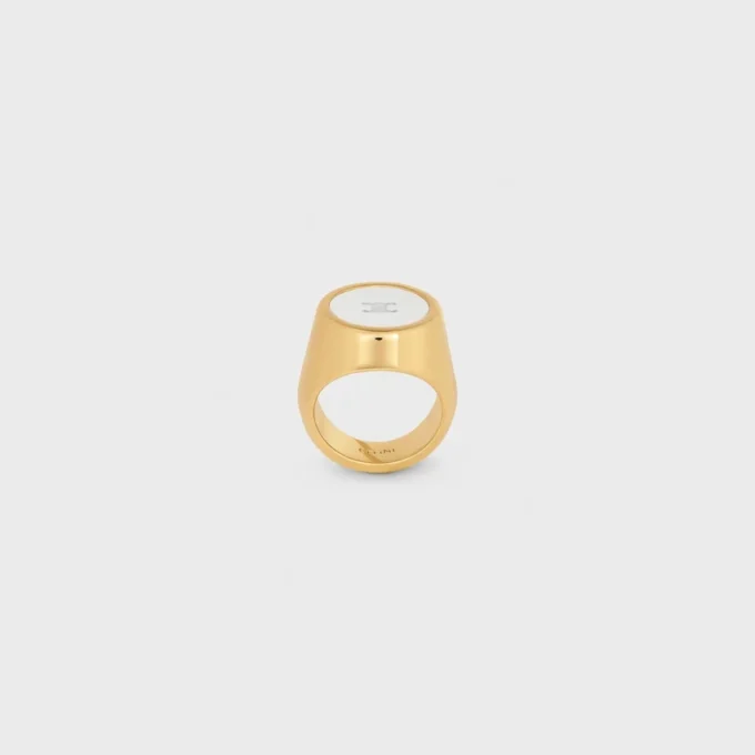 Triomphe Signet Ring in Varnish and Brass with Gold Finish