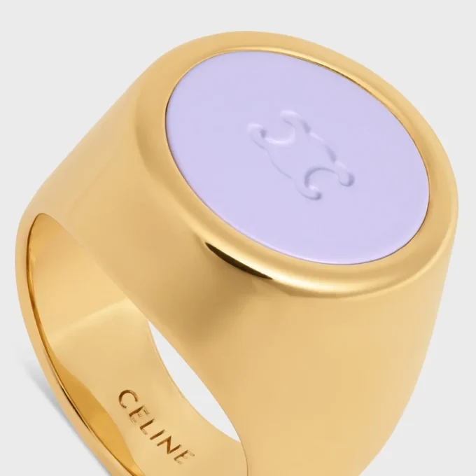 Triomphe Signet Ring in Varnish and Brass with Gold Finish
