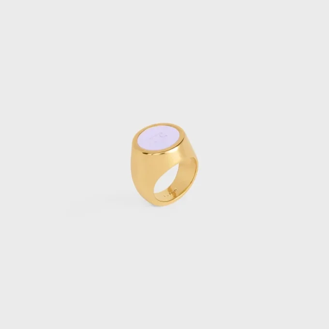 Triomphe Signet Ring in Varnish and Brass with Gold Finish