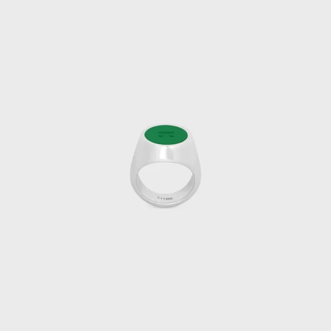 Triomphe Signet Ring in Varnish and Brass with Rhodium Finish