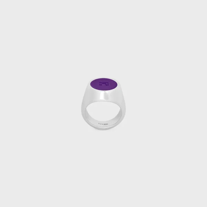 Triomphe Signet Ring in Varnish and Brass with Rhodium Finish