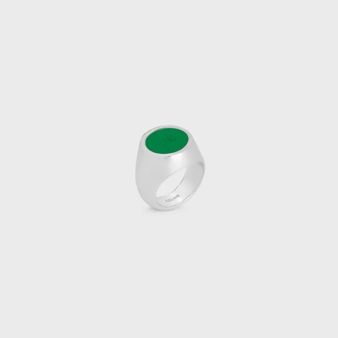 Triomphe Signet Ring in Varnish and Brass with Rhodium Finish
