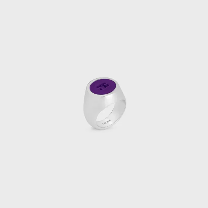Triomphe Signet Ring in Varnish and Brass with Rhodium Finish