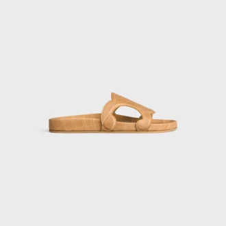 Triomphe Slide in Crocodile Stamped Calfskin
