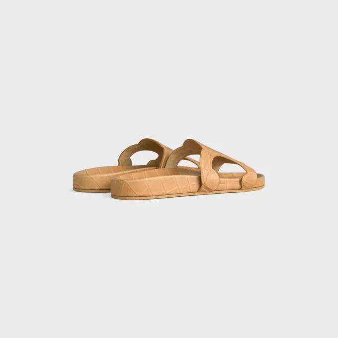 Triomphe Slide in Crocodile Stamped Calfskin