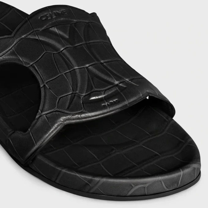 Triomphe Slide in Crocodile Stamped Calfskin