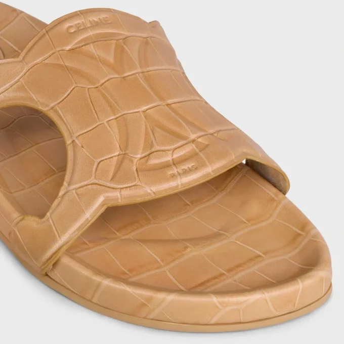 Triomphe Slide in Crocodile Stamped Calfskin
