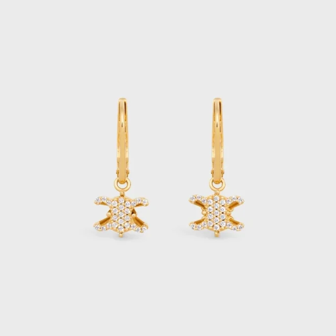 Triomphe Solitaire Sparkle Earrings in Strass and Brass with Gold Finish