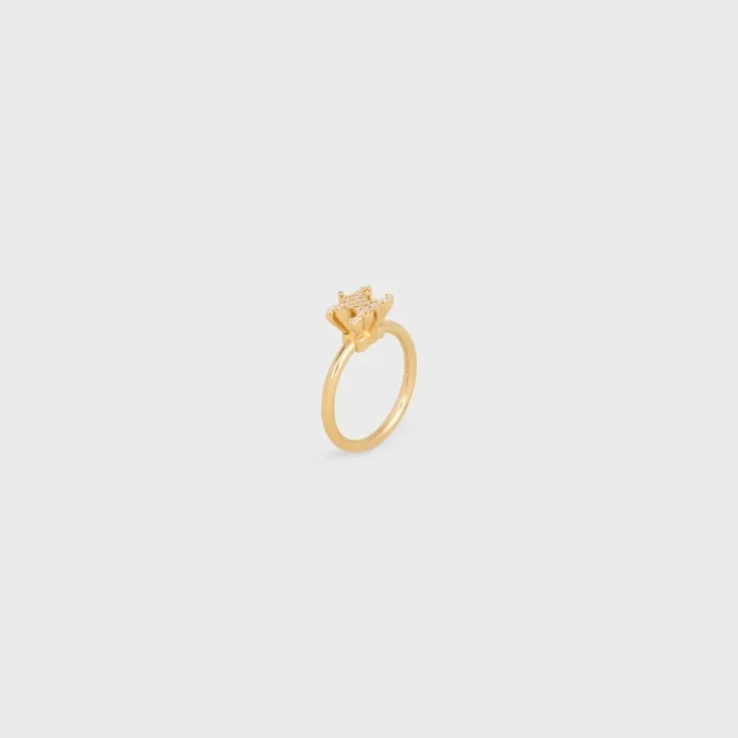 Triomphe Solitaire Sparkle Ring in Strass and Brass with Gold Finish