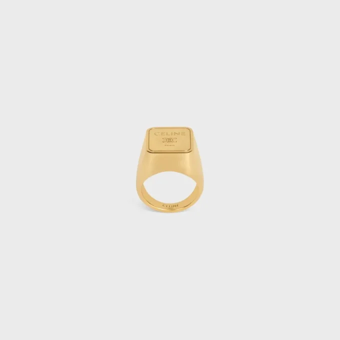 Triomphe Square Signet Ring in Brass with Gold Finish