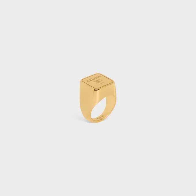 Triomphe Square Signet Ring in Brass with Gold Finish