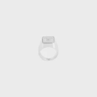 Triomphe Square Signet Ring in Brass with Rhodium Finish