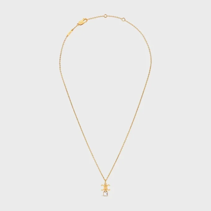 Triomphe Twinkle Necklace in Strass and Brass with Gold Finish
