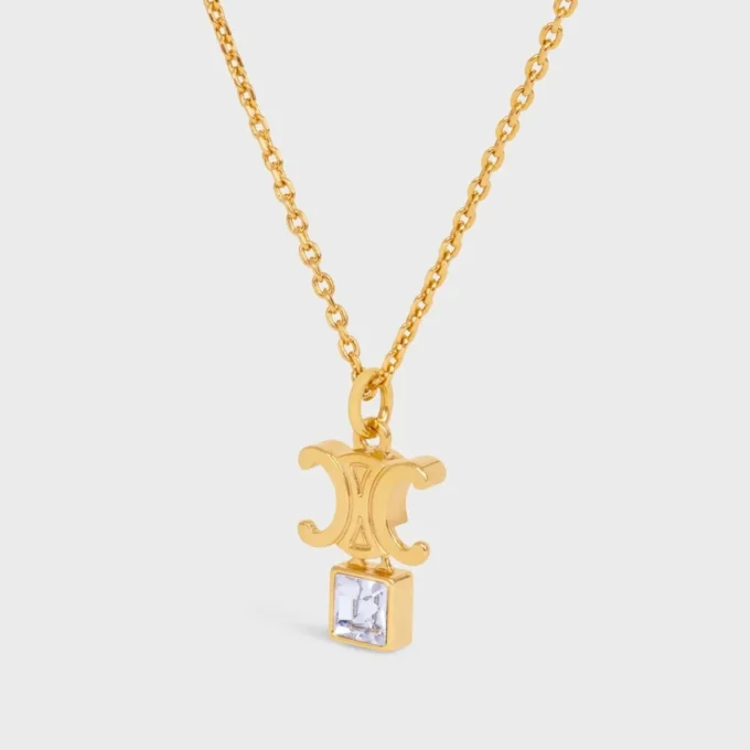 Triomphe Twinkle Necklace in Strass and Brass with Gold Finish
