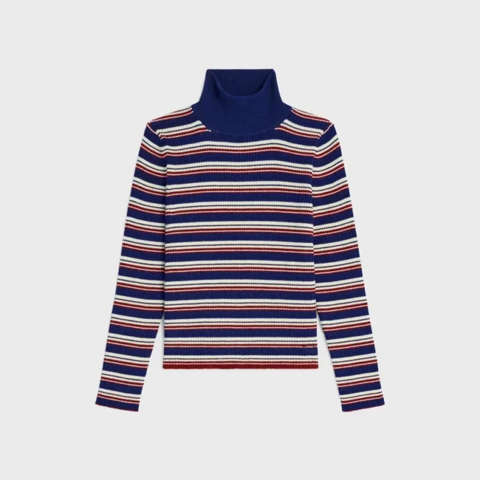 Turtleneck Sweater in Striped Ribbed Wool Turtleneck Sweater in Striped Ribbed Wool
