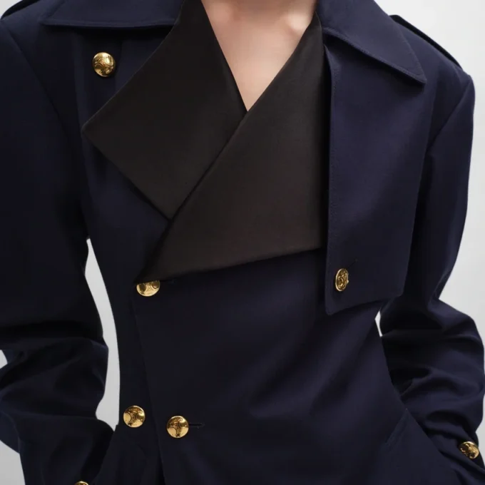 Tux Trench Coat in Cotton and Wool Gabardine