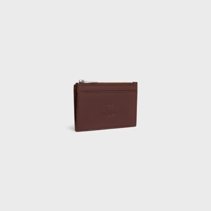 Zipped Card Holder in Satinated Calfskin with Triomphe Embossed