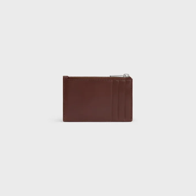 Zipped Card Holder in Satinated Calfskin with Triomphe Embossed