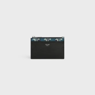 Zipped Card Holder in Striped Triomphe Canvas and Lambskin Zipped Card Holder in Striped Triomphe Canvas and Lambskin