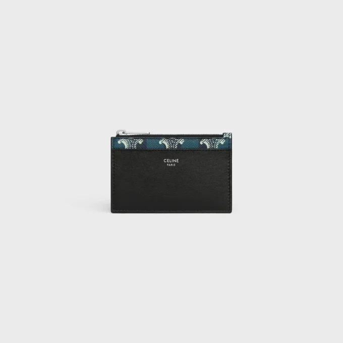 Zipped Card Holder in Striped Triomphe Canvas and Lambskin