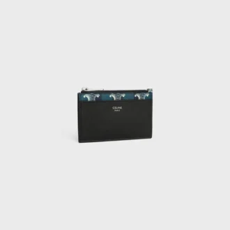 Zipped Card Holder in Striped Triomphe Canvas and Lambskin Zipped Card Holder in Striped Triomphe Canvas and Lambskin