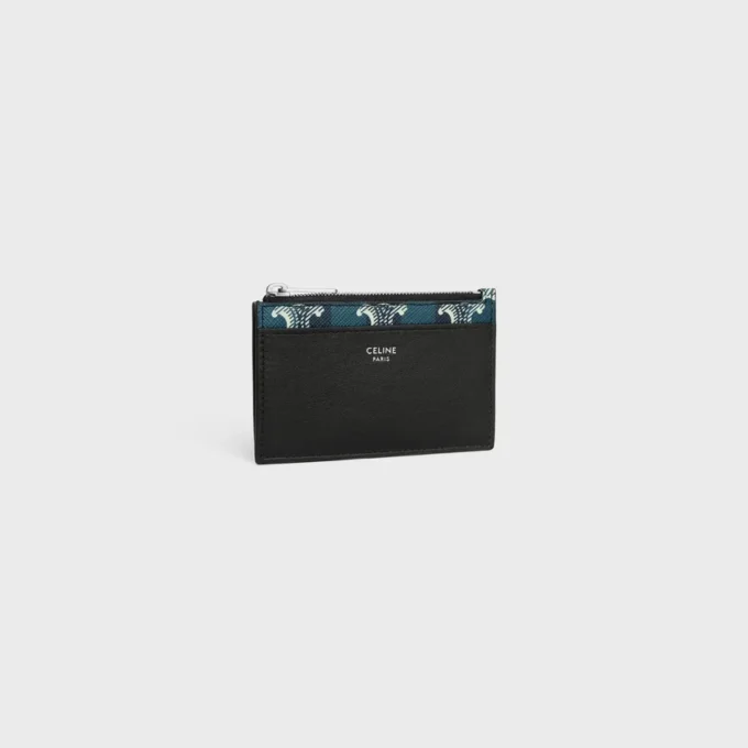 Zipped Card Holder in Striped Triomphe Canvas and Lambskin