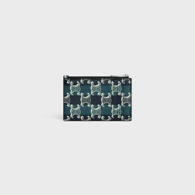 Zipped Card Holder in Striped Triomphe Canvas and Lambskin