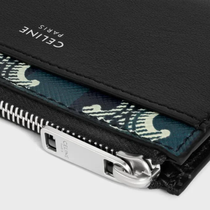 Zipped Card Holder in Striped Triomphe Canvas and Lambskin