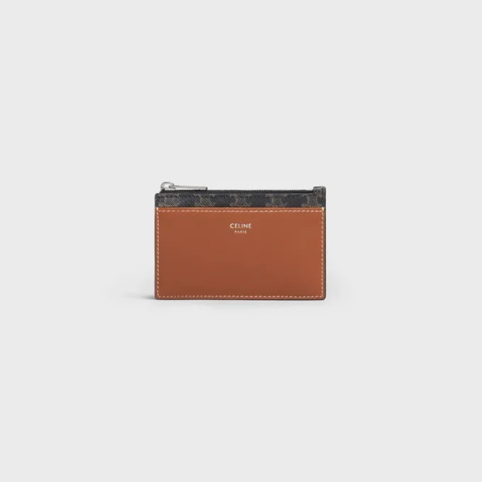 Zipped Card Holder in Triomphe Canvas and Lambskin