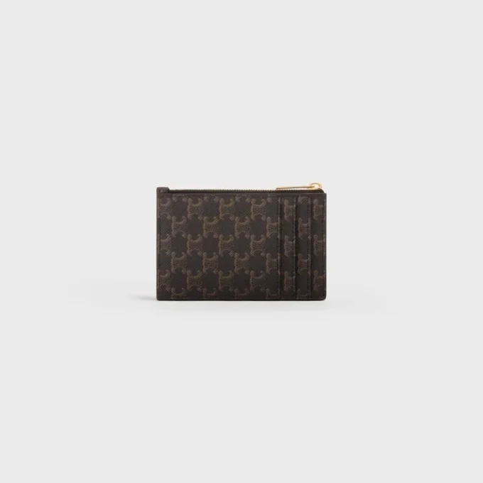 Zipped Card Holder in Triomphe Canvas and Lambskin