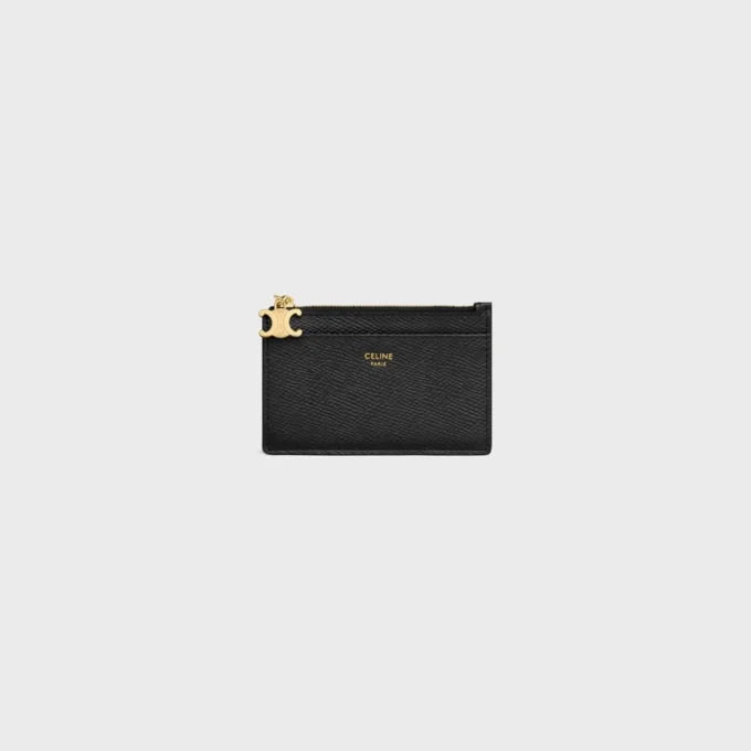 Zipped Card Holder Triomphe Charms in Grained Calfskin