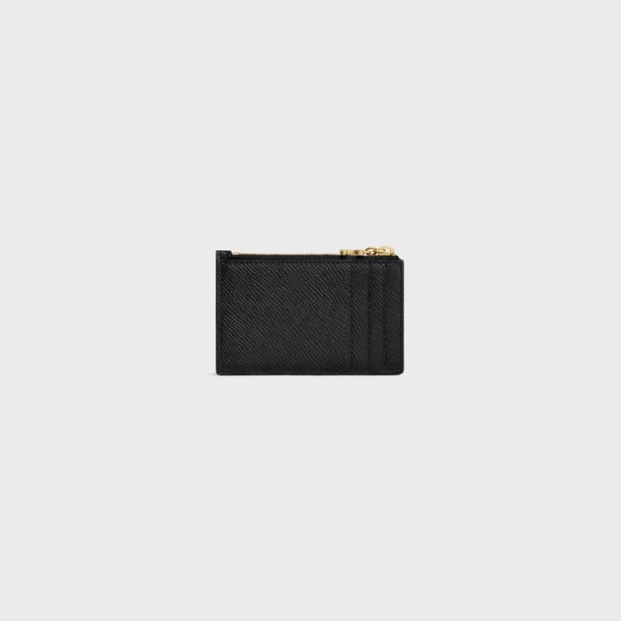Zipped Card Holder Triomphe Charms in Grained Calfskin