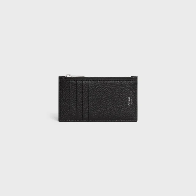 Zipped Compact Card Holder in Grained Calfskin