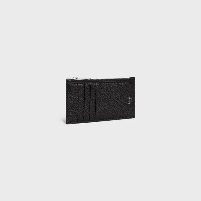 Zipped Compact Card Holder in Grained Calfskin